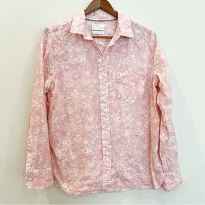 J Crew Shirt Womens 10 Pink White Floral Button Up Classic Soft Gauze Cotton